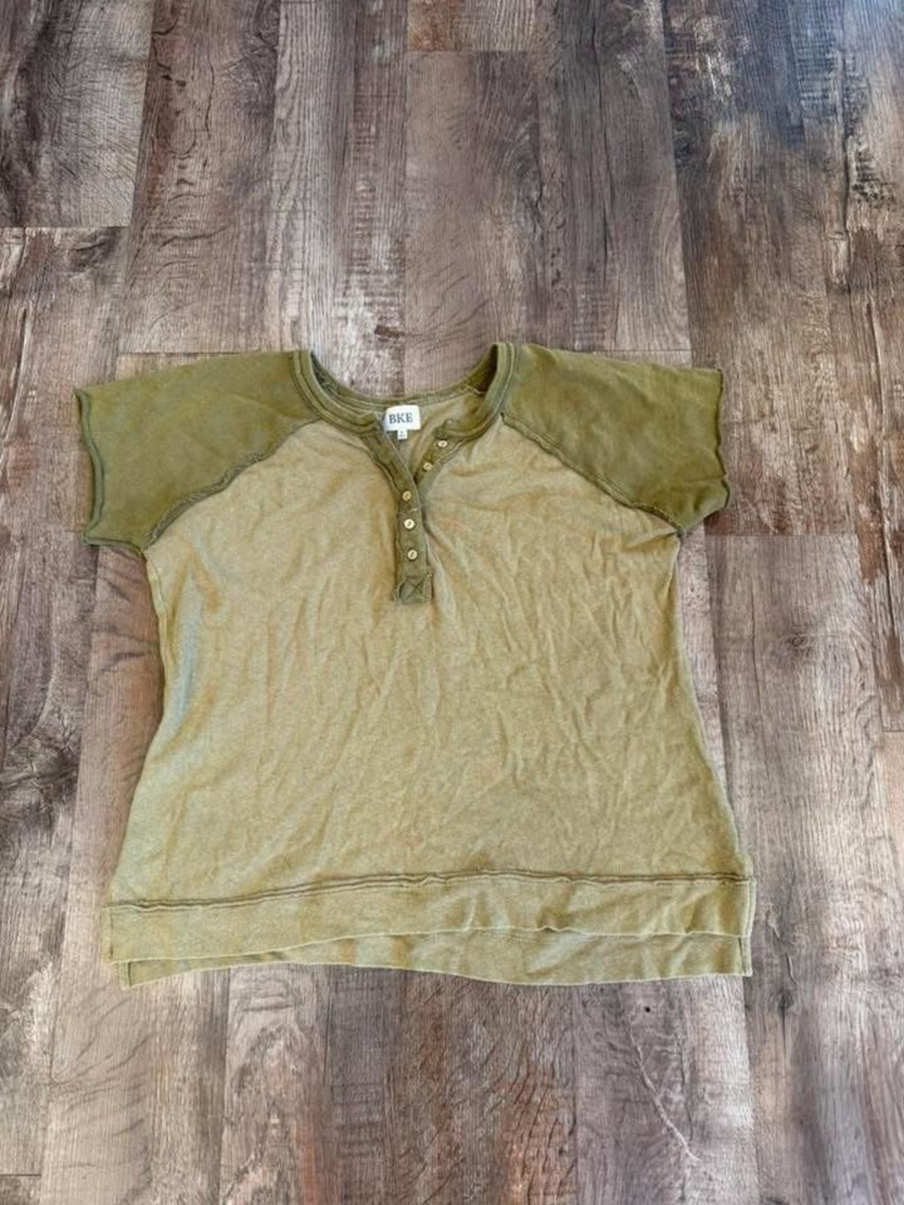 BKE Olive Green Short Sleeve Henley Tee for Kids